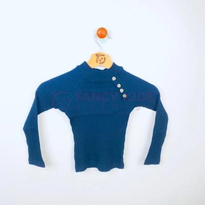 3-13 Yaş Kız Çocuk Sweat Shirt Body Yarım Balıkçı Yaka Kaşkorse Düğme Aksesuarlı Siyah