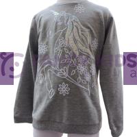 Kız Çocuk Sweat-Shirt Pullu Nakış İşlemeli Unicorn Baskılı Gri
