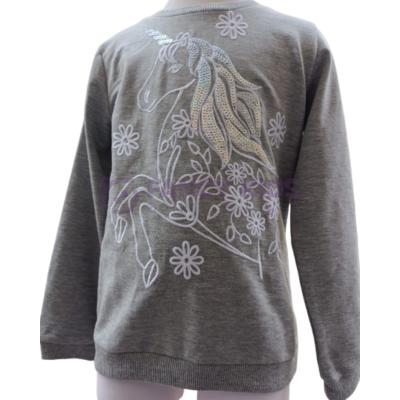 Kız Çocuk Sweat-Shirt Pullu Nakış İşlemeli Unicorn Baskılı Gri