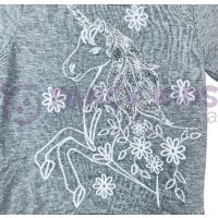 Kız Çocuk Sweat-Shirt Pullu Nakış İşlemeli Unicorn Baskılı Gri