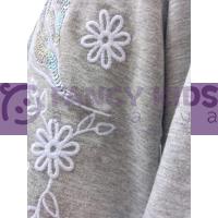 Kız Çocuk Sweat-Shirt Pullu Nakış İşlemeli Unicorn Baskılı Gri
