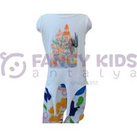 Kız Çocuk T-Shirt Çınar Baskılı Önden Bağlamalı Ekru