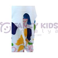 Kız Çocuk T-Shirt Çınar Baskılı Önden Bağlamalı Ekru
