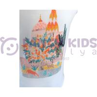 Kız Çocuk T-Shirt Çınar Baskılı Önden Bağlamalı Ekru