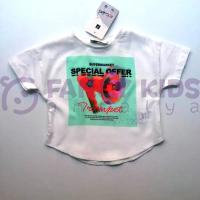 9-48 Ay Kız Çocuk T-Shirt Dijital Baskılı Bebe Beden Ekru