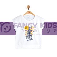 8-14 Yaş Kız Çocuk T-Shirt Ekru Bengal Kaplanı Baskılı