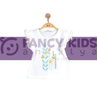 4-8 Yaş Kız Çocuk T-Shirt Nergis Baskılı Ekru