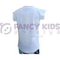 Kız Çocuk T-Shirt Fulya Baskılı Ekru Renkli %100 Pamuk Kolsuz Asimetrik Bel
