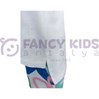 Kız Çocuk T-Shirt Fulya Baskılı Ekru Renkli %100 Pamuk Kolsuz Asimetrik Bel