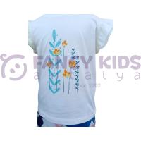 Kız Çocuk T-Shirt Nergis Baskılı Ekru %100 Pamuk