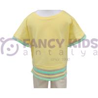 Kız Çocuk T-Shirt Ring Body İnce Baskılı Bel Kısmı  ve Kol Ağzı Şeffaf Tül Ayrıntılı