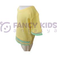 Kız Çocuk T-Shirt Ring Body İnce Baskılı Bel Kısmı  ve Kol Ağzı Şeffaf Tül Ayrıntılı