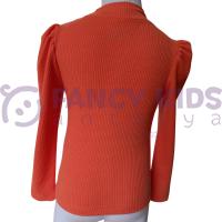 Kız Çocuk Turuncu Kaşkorse Uzun Kol Bluz – Esnek Tam Kalıp, Şık ve Rahat