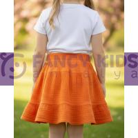 Kız Çocuk Turuncu Volanlı Bürümcük Etek | %100 Pamuk Lastikli Yazlık Etek