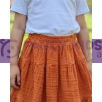 Kız Çocuk Turuncu Volanlı Bürümcük Etek | %100 Pamuk Lastikli Yazlık Etek