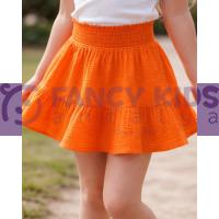 Kız Çocuk Turuncu Volanlı Bürümcük Etek | %100 Pamuk Lastikli Yazlık Etek