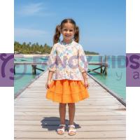 Kız Çocuk Turuncu Volanlı Bürümcük Etek | %100 Pamuk Lastikli Yazlık Etek