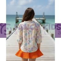 Kız Çocuk Turuncu Volanlı Bürümcük Etek | %100 Pamuk Lastikli Yazlık Etek