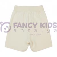 Kız Çocuk Vizon Kapüşonlu İkili Takım – Sweatshirt & Parlak Şort Kombini