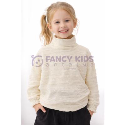 Kız Çocuk Yarım Boğazlı Kendinden Desenli Bluz