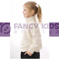 Kız Çocuk Yarım Boğazlı Kendinden Desenli Bluz