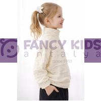 Kız Çocuk Yarım Boğazlı Kendinden Desenli Bluz