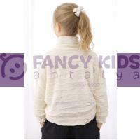 Kız Çocuk Yarım Boğazlı Kendinden Desenli Bluz