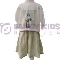 Kız Çocuk Yeşil Çiçek Desenli Askılı Bluz Şort İkili Takım