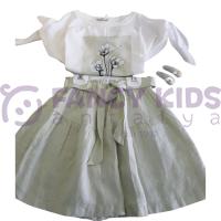 Kız Çocuk Yeşil Çiçek Desenli Askılı Bluz Şort İkili Takım