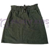 Kız Çocuk Yeşil Kırçıllı Örme Kışlık Etek – Cepli, Bel Lastikli ve Bağcıklı