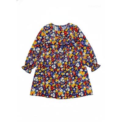 Mor Çiçek Desenli Kız Çocuk Dokuma Elbise – Lastikli Büzgülü, Şık ve Rahat