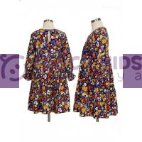 Mor Çiçek Desenli Kız Çocuk Dokuma Elbise – Lastikli Büzgülü, Şık ve Rahat