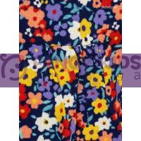 Mor Çiçek Desenli Kız Çocuk Dokuma Elbise – Lastikli Büzgülü, Şık ve Rahat