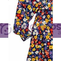 Mor Çiçek Desenli Kız Çocuk Dokuma Elbise – Lastikli Büzgülü, Şık ve Rahat