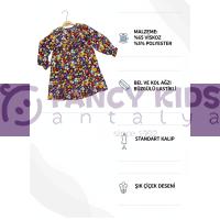 Mor Çiçek Desenli Kız Çocuk Dokuma Elbise – Lastikli Büzgülü, Şık ve Rahat