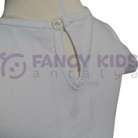 18 Ay-6 Yaş Kız Çocuk İkili Takım Baskılı Beyaz T-Shirt  Gri Kırmızı Çizgili Desenli Şortlu