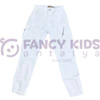 4-14 Yaş Erkek Çocuk Pantolon Beyaz Fermuarlı Cepli