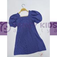 8 - 14 Yaş Kız Çocuk Elbise İndigo Kareli Balon Kollu