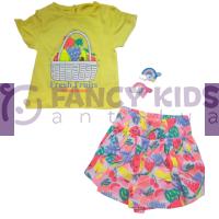 6-36 Ay Kız Çocuk İkili Takım Baskılı T-Shirt + Desenli Şortlu Sarı - Pembe