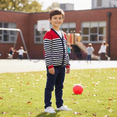 Erkek Çocuk Çizgili Triko Okul Hırkası – Önden Düğmeli, Uzun Kollu, Rahat ve Şık Model