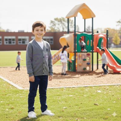 Erkek Çocuk Okul Hırkası Koyu Gri Antrasit – %100 Pamuk, V Yaka, Uzun Kollu