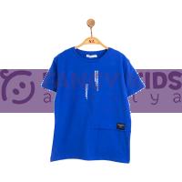 8-14 Yaş Erkek Çocuk Dijital Baskılı Cepli Mavi T-Shirt