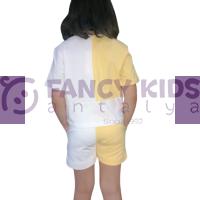 10-14 Yaş Kız Çocuğu İkili Takım Garnili Sarı - Beyaz