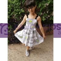 5-9 Yaş Kız Çocuk Elbise Orijinal Desenli Beyaz-Siyah