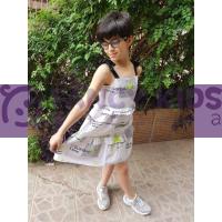 5-9 Yaş Kız Çocuk Elbise Orijinal Desenli Beyaz-Siyah