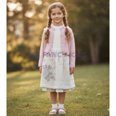 Kız Çocuk Hırkalı Tarlatan ve Pamuk Astarlı Triko Elbise