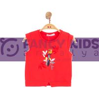 4-8 Yaş Kız Çocuk T-Shirt Dijital Papağan Baskılı Kırmızı